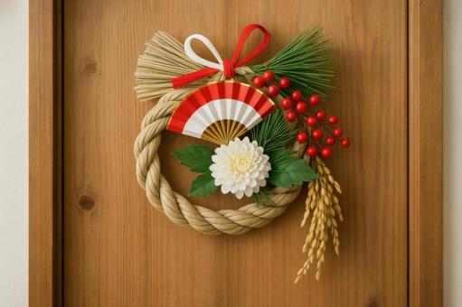 新年のしめ縄玄関飾り 新年のしめ縄玄関飾りの写真