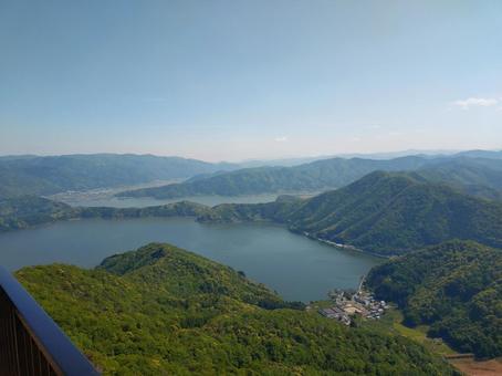 三方五湖レインボーライン 三方五湖,空,自然の写真素材