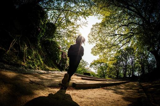 公園を散歩する子供のシルエット 子供,シルエット,駆け出すの写真素材