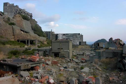 軍艦島遠景 廃墟,軍艦島,端島の写真素材