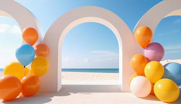 風船のデコレーションと青空の写真