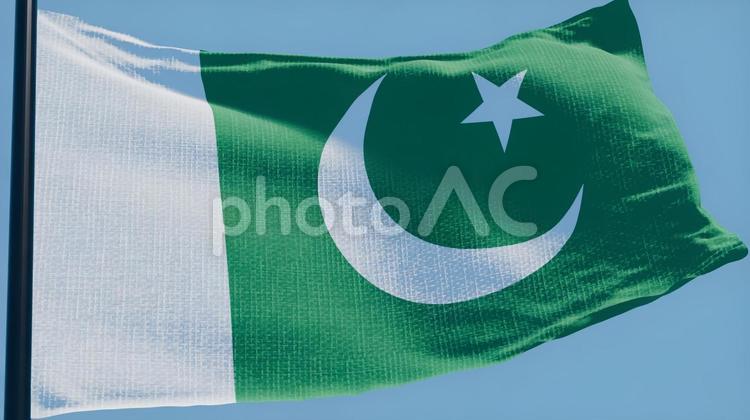 パキスタン国旗・風になびく パキスタン,国旗,旗の写真素材