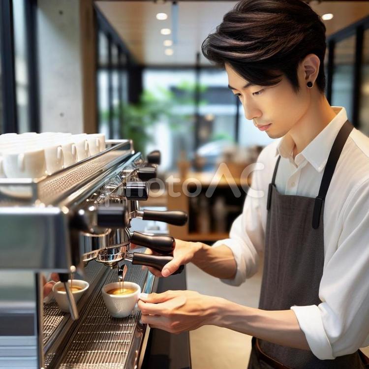 エスプレッソを抽出 バリスタ,コーヒー,エスプレッソの写真素材