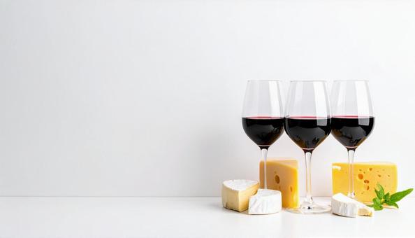 赤ワインとチーズ、コピースペースの写真