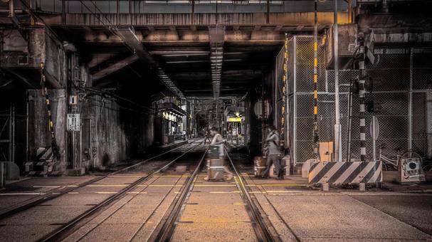 線路 踏切,線路,駅の写真素材