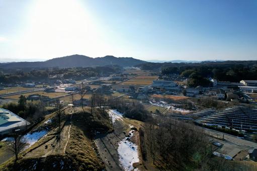 Aerial view of Himi Yanagida Nunoyama Tomb in winter, JPG
