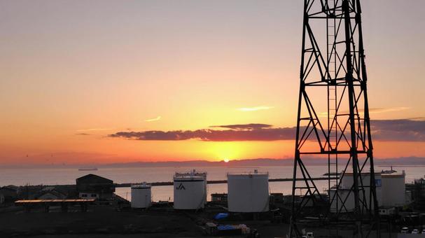 夕日 夕日,港,空の写真素材