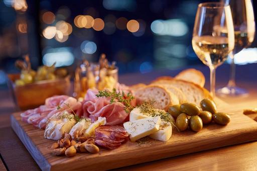 おしゃれな雰囲気のワインとおつまみ-1 おしゃれな雰囲気のワインとおつまみ-1の写真