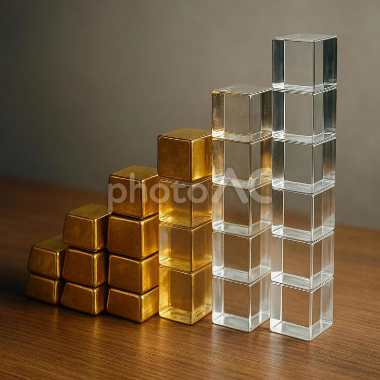 黄金と透明が描く成長 金塊,ゴールド,金の写真素材