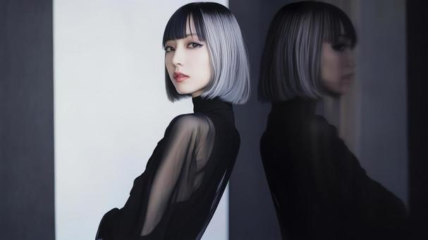 黒いドレスを着たボブヘアーの魅惑的な女性 黒いドレスを着たボブヘアーの魅惑的な女性の写真