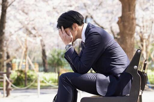 Japanese male businessman worried about worries, businessman, new employee, male, JPG