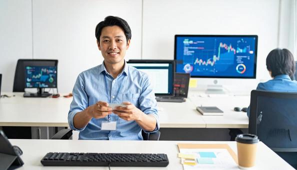 オフィスで働く日本人システムエンジニア オフィスで働く日本人システムエンジニアの写真