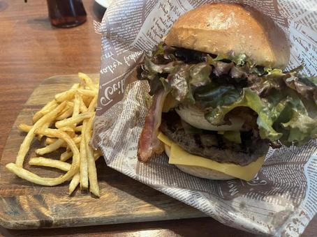 Photo, hamburger, cheeseburger, french fries, 