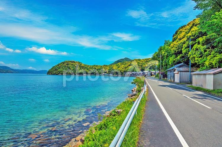 青い海と緑が誘う田舎の海岸線 海,海岸,夏の写真素材