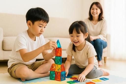 兄妹STEMボード遊び磁石ブロックタイル 兄妹STEMボード遊び磁石ブロックタイルの写真