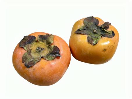 柿2つ 柿,フルーツ,果実の写真素材