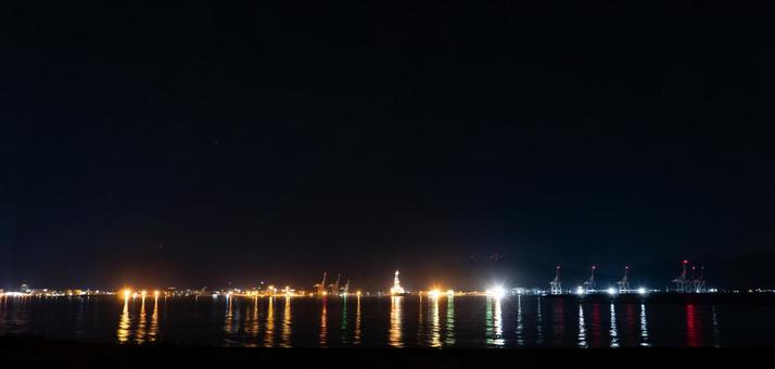 Photo, factory, night view, sea, 