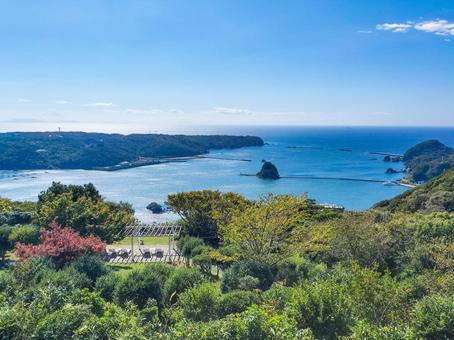 伊豆下田寝姿山から眺める下田の海と犬走島 下田,犬走島,下田港の写真素材