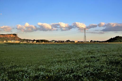 秋の主役が共演 雲の架け橋,鎖雲,不思議な雲の写真素材