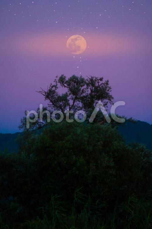 月とマジックアワー 空撮,屋外,スカイの写真素材
