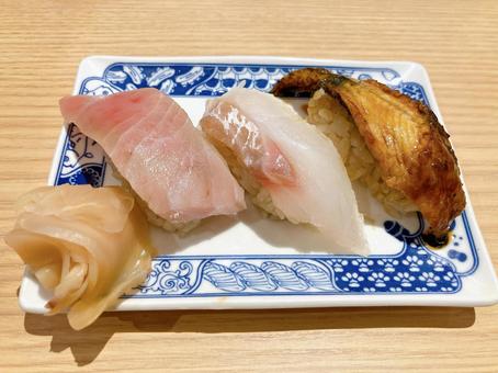 Assortment of three nigiri sushi, JPG