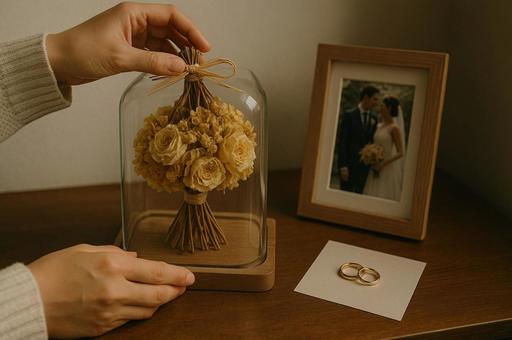 結婚記念のドライフラワー・ガラスドーム 結婚記念のドライフラワー・ガラスドームの写真