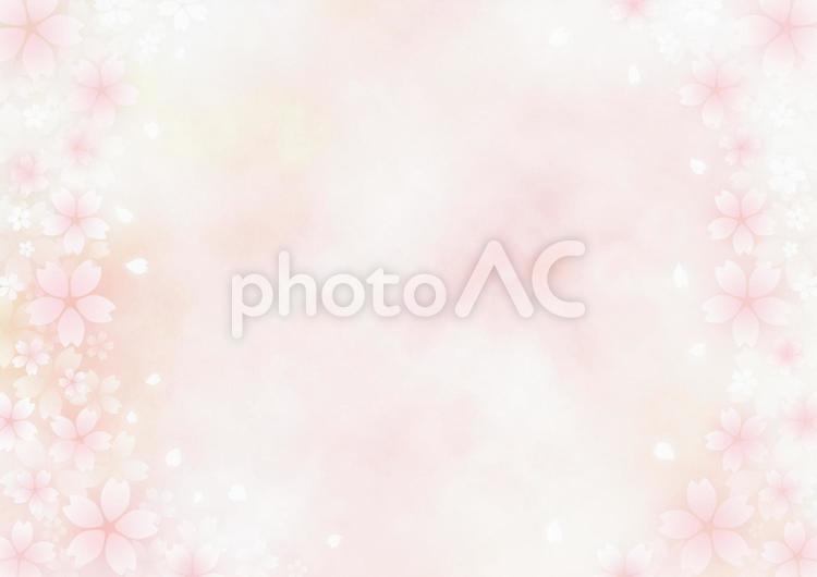 桜と水彩風の背景　春のフレーム素材（桜色） 桜,桜吹雪,春の写真素材