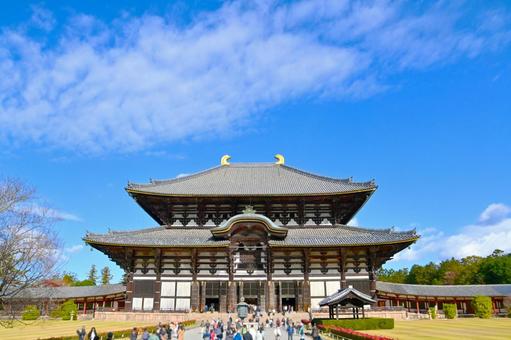秋空にそびえる東大寺大仏殿 東大寺,大仏殿,奈良公園の写真素材
