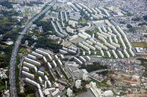 横浜市旭区の左近山団地を空撮 空撮,団地,左近山団地の写真素材