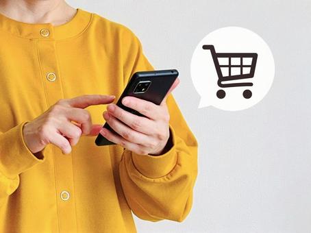ネット通販で買い物する主婦 ネット通販で買い物する主婦 スマホ,女性,ショッピングの写真素材