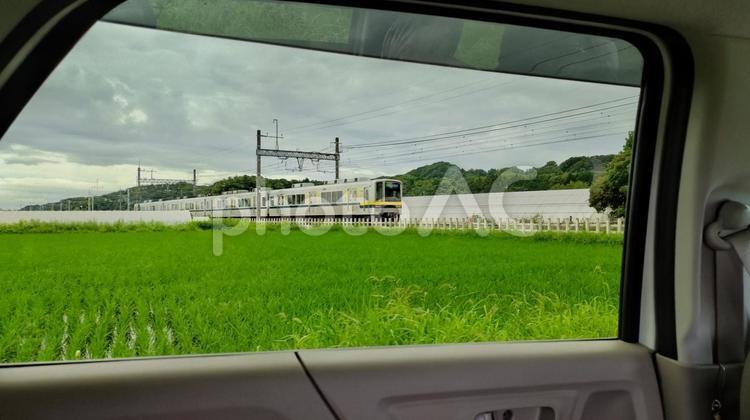 車内から田園風景 水田,田舎,田んぼの写真素材