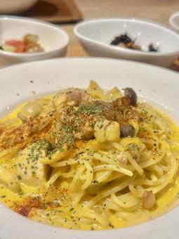 かぼちゃのクリームパスタ かぼちゃのクリームパスタ パスタ,スパゲッティ,スパゲティの写真素材