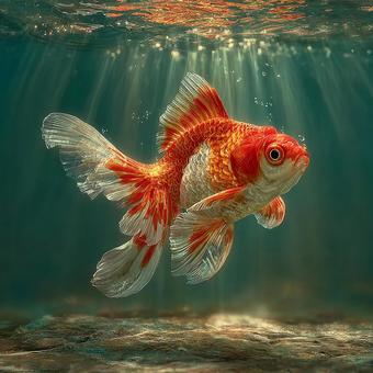 水のきらめきと金魚 水のきらめきと金魚の写真