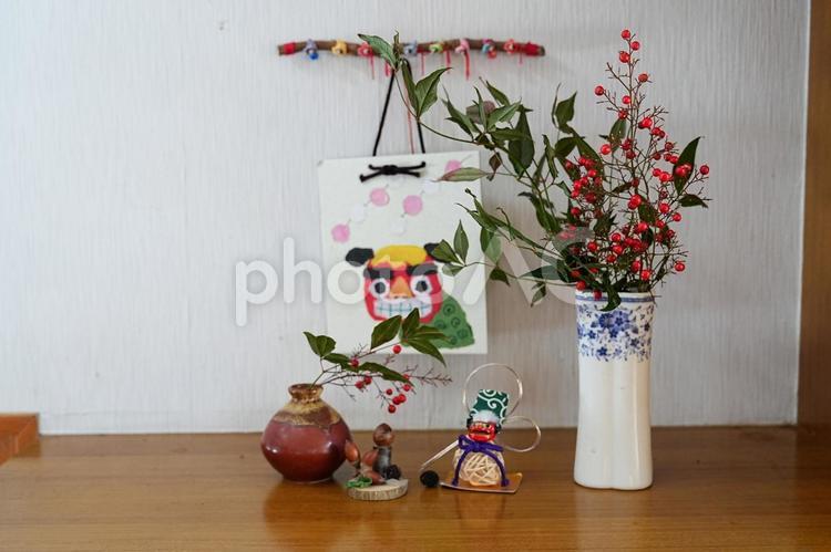 玄関のワンポイント　飾り付け 和風,和風住宅,住宅の写真素材