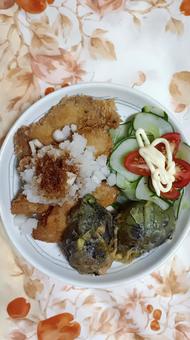 家庭菜園の野菜と手作りとんかつ 家庭菜園の野菜と手作りとんかつ とんかつ,豚肉,手作りの写真素材