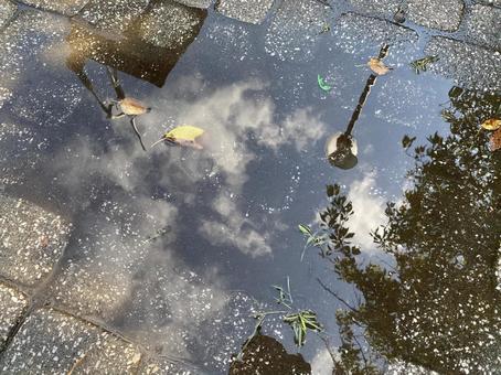 水たまりに映る空 水たまりに映る空の写真
