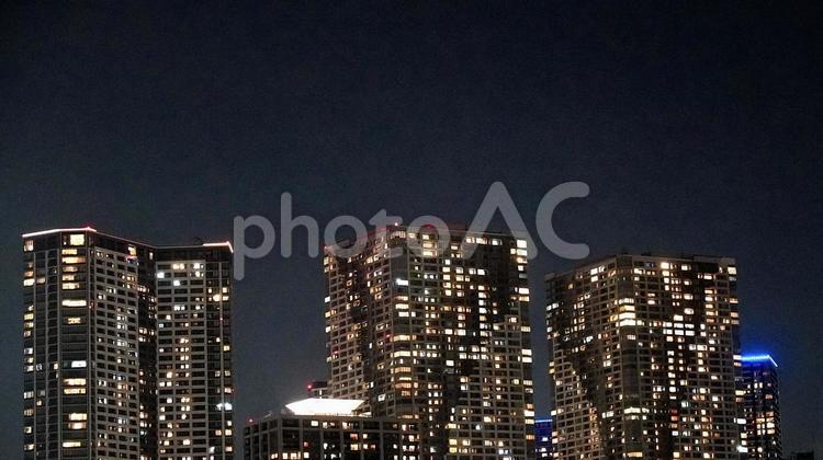 東京ベイエリアの夜のビル群 ベイエリア,東京湾,海の写真素材
