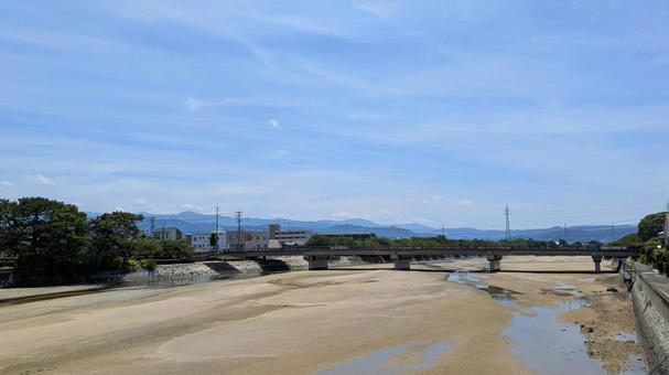 Photo, aosha river, imabari city, blue sky, 