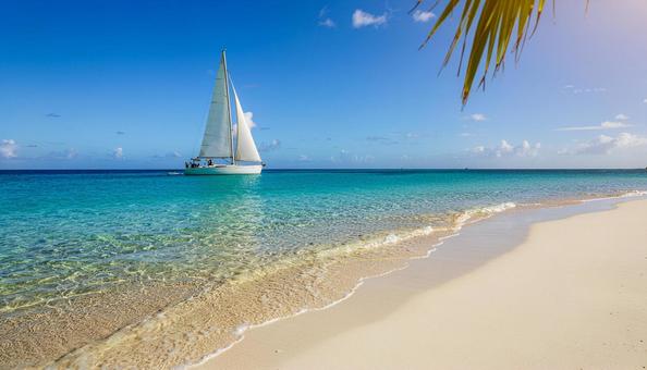 南国の海の白いヨット 南国の海の白いヨットの写真