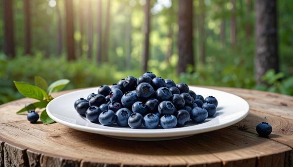 テラス席に置かれたブルーベリーの写真