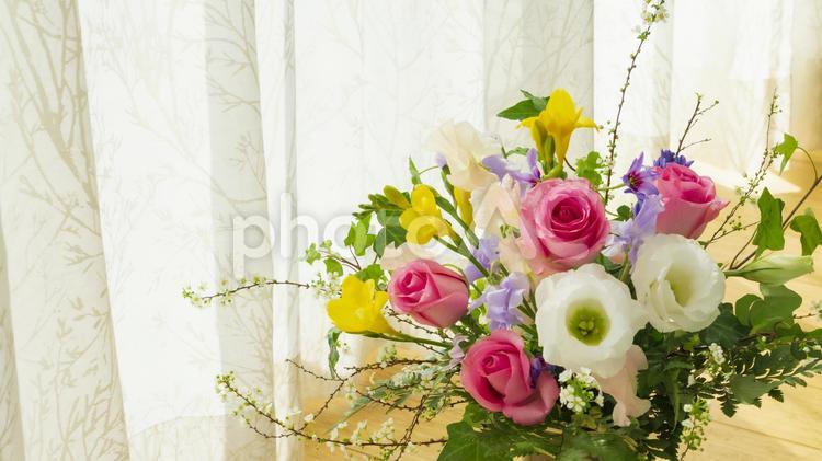 美しいバラとトルコキキョウの花束 花,花束,春の写真素材