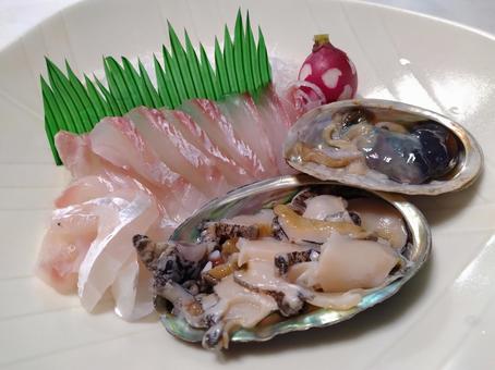 鯛とアワビの刺身 アワビ,贅沢,高級の写真素材