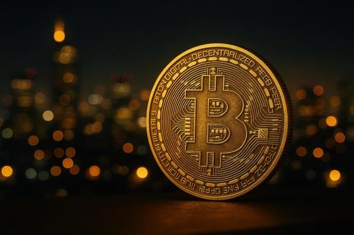 ビットコインと都市夜景 ビットコインと都市夜景の写真