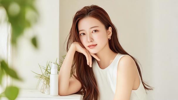 スキンケア広告向け 清楚な女性と美容液 スキンケア広告向け 清楚な女性と美容液の写真