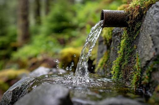 自然の中でパイプから勢いよく注がれる水 自然の中でパイプから勢いよく注がれる水の写真