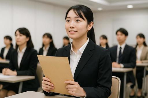 会社説明会に参加する就職活動中の学生 会社説明会に参加する就職活動中の学生の写真
