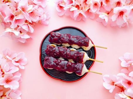 串団子と桜 串団子と桜 串だんご,お団子,あん団子の写真素材
