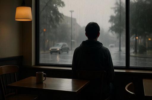 雨の日の喫茶店の人物 雨の日の喫茶店の人物の写真