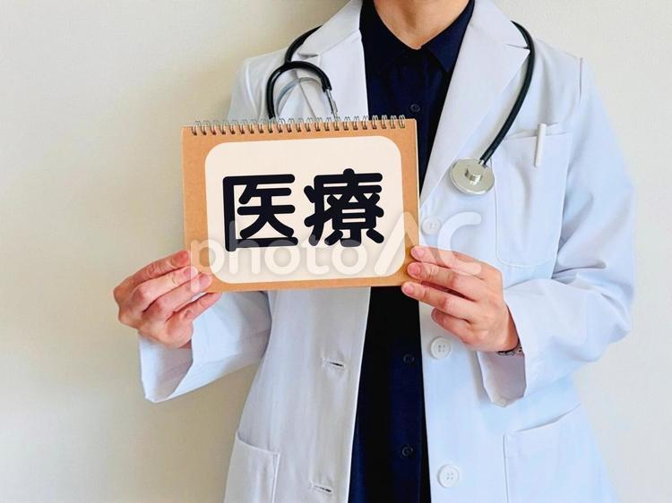 医療と書かれたノートを掲げる女性医師 医療,メディカル,女医の写真素材