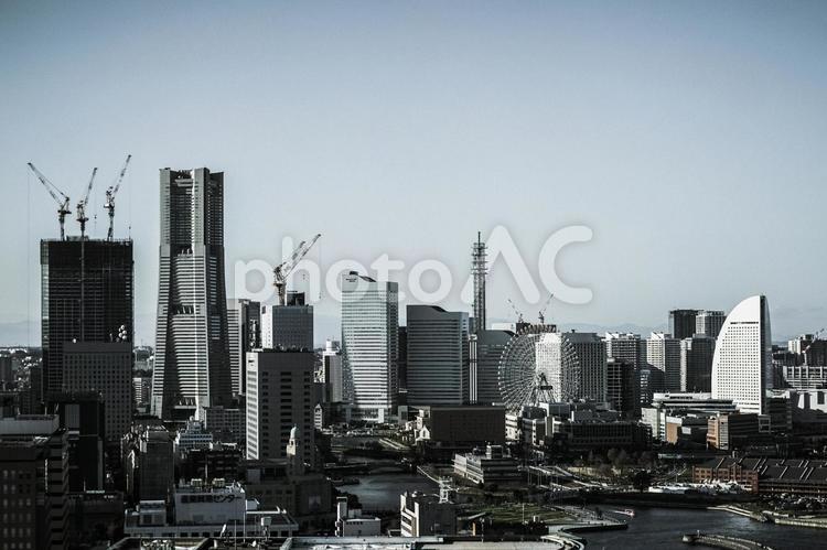 マリンタワーから見える横浜の街並み（モノクローム） 横浜,街並み,モノクロームの写真素材
